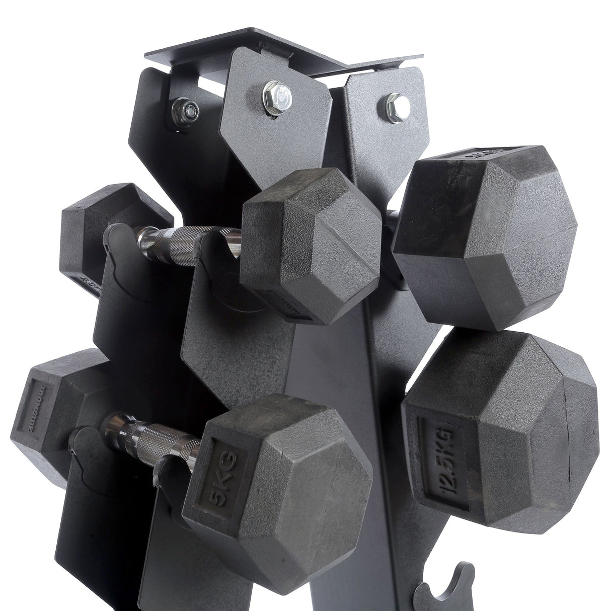 Set IRONSIDE 105Kg Mancuernas Hexagonales 2.5kg - 15 Kg + Rack de Almacenamiento Triangular