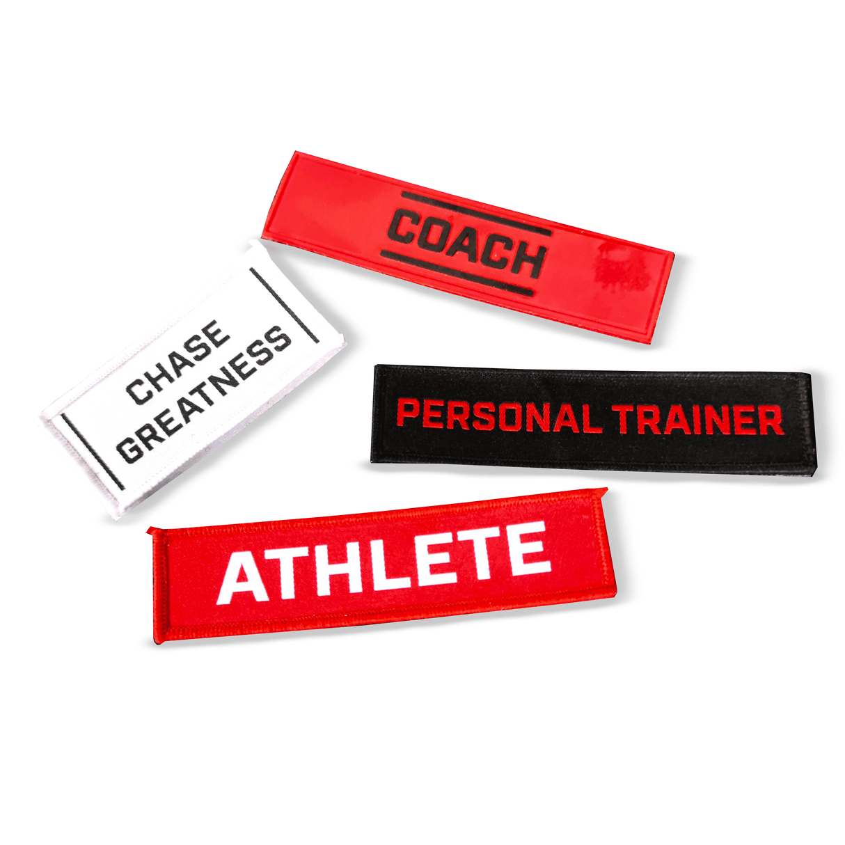 Parches de SloganACCESORIO MOCHILAIRONSIDEFrase: CHASE GREATNESS, COACH, ATHLETE, PERSONAL TRAINER, NO EXCUSES, HARD WORK PAYS OFF, NO PAIN NO GAIN, Parche de velcro TRAIN HARD, Parche de velcro NO DAYS OFF, Parche de velcro EAT SLEEP TRAIN REPEAT, HARDER