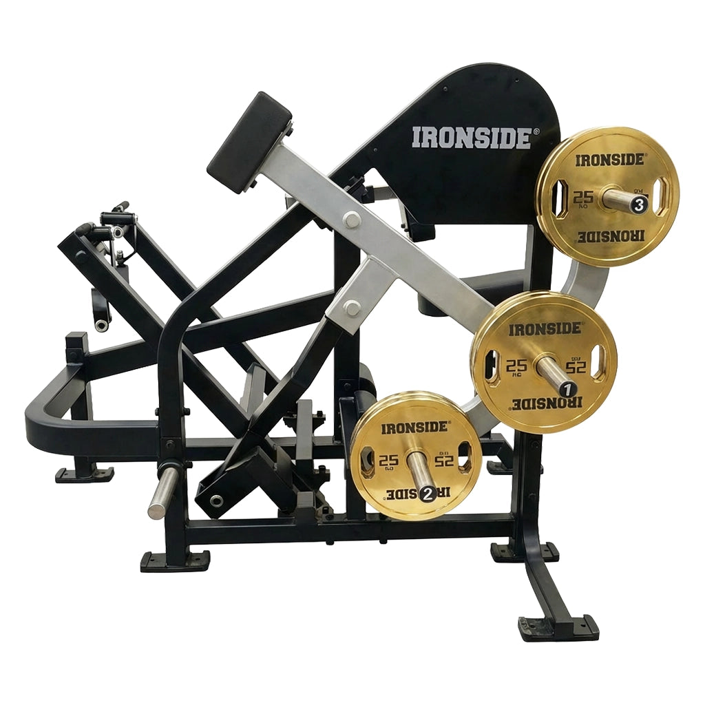 Remo sentado plate loaded con ajuste preciso y resistencia modulable, ideal para dorsales profundos, tracción controlada y uso intensivo en gimnasios.