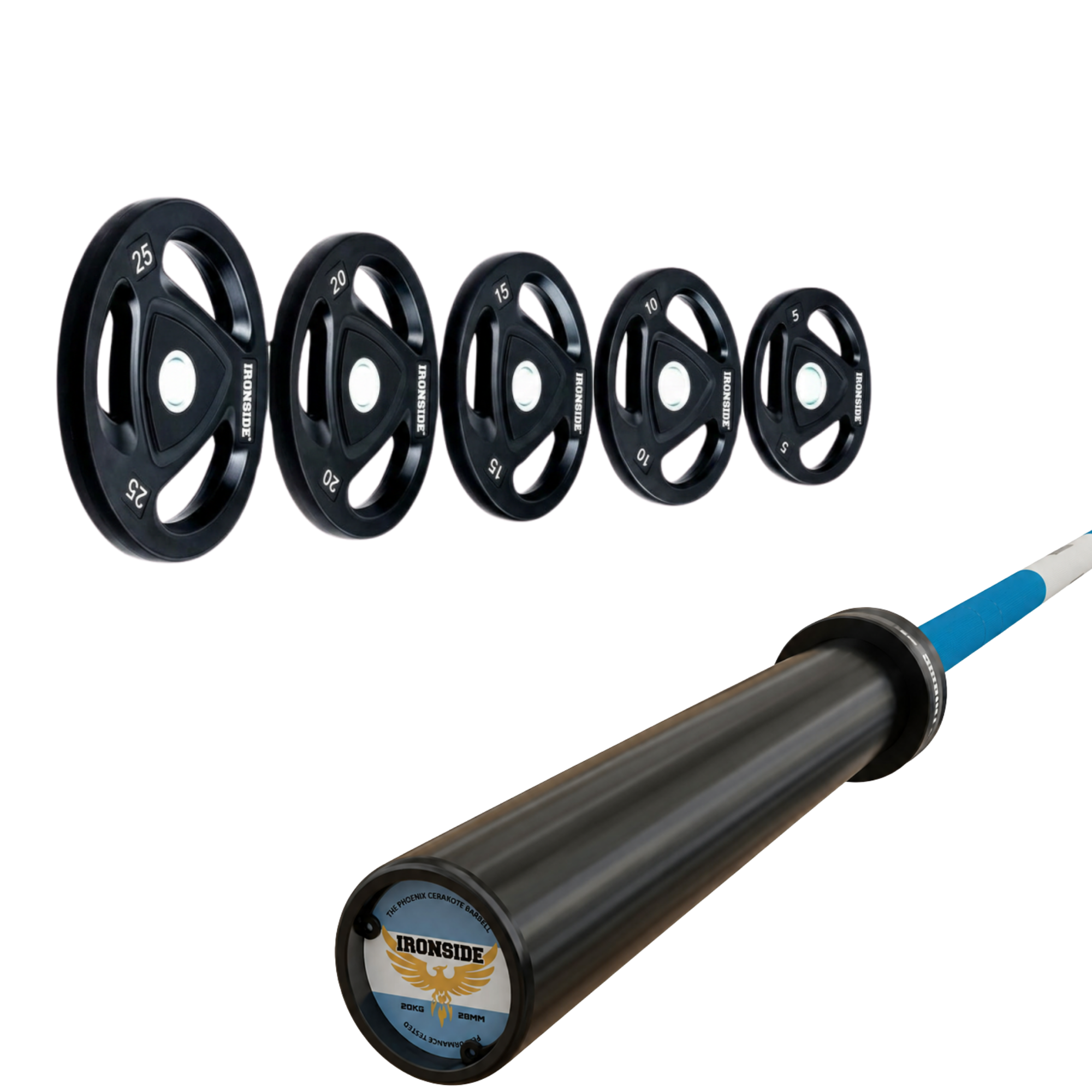 Pack IRONSIDE Barra 20 KG + Set Discos Olímpicos (KG)