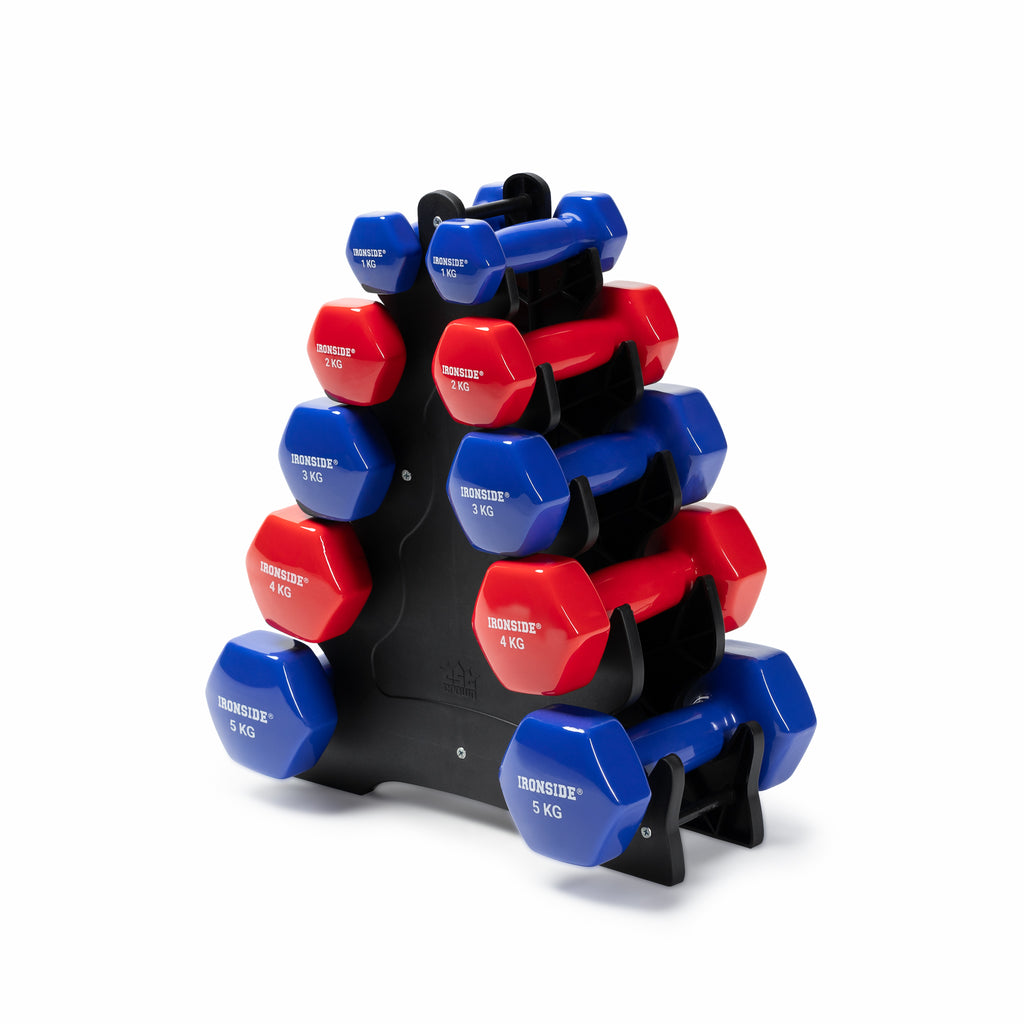 Set IRONSIDE Rack + Pack 30 kg Mancuernas de Vinilo Par 1 a 5 kg