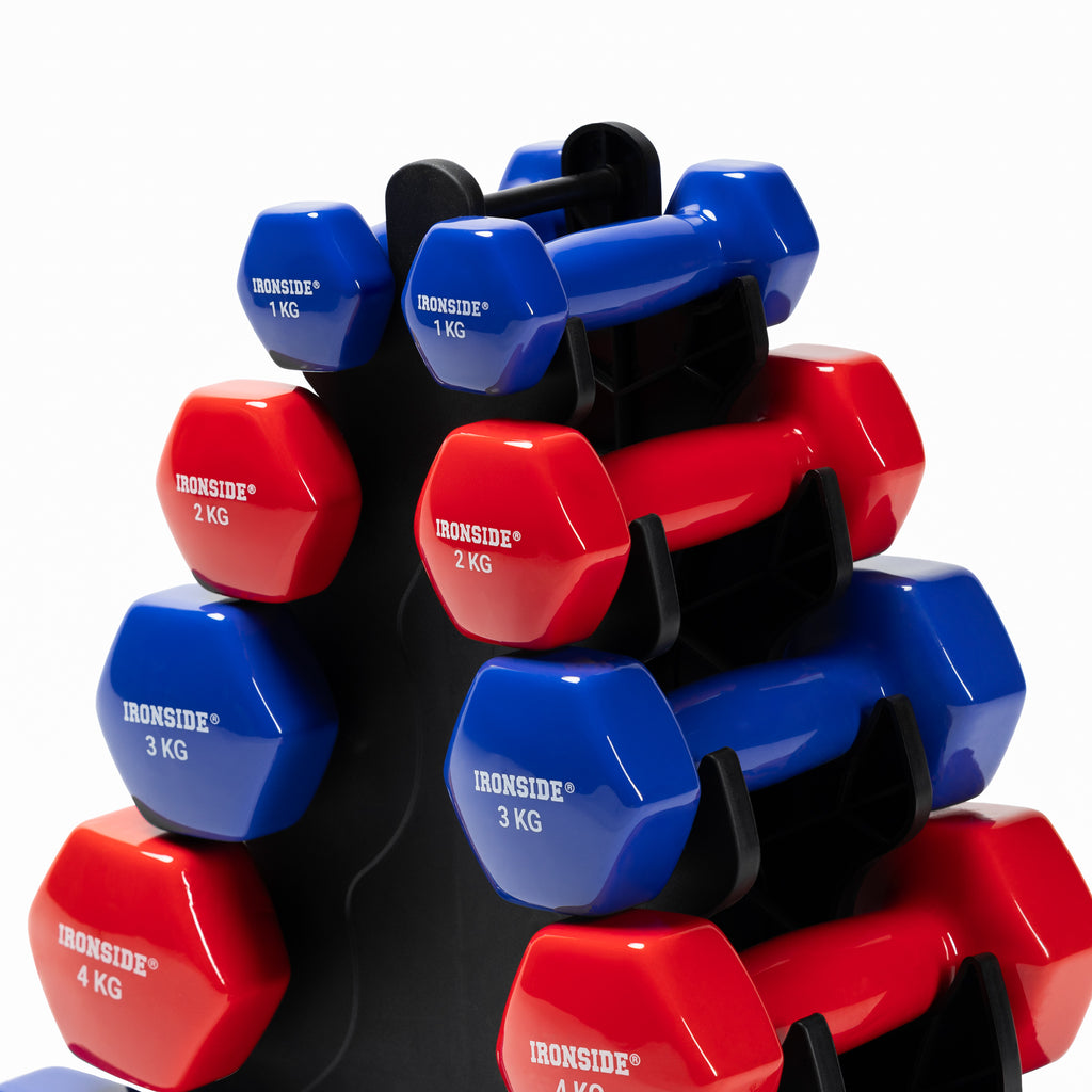 Set IRONSIDE Rack + Pack 30 kg Mancuernas de Vinilo Par 1 a 5 kg