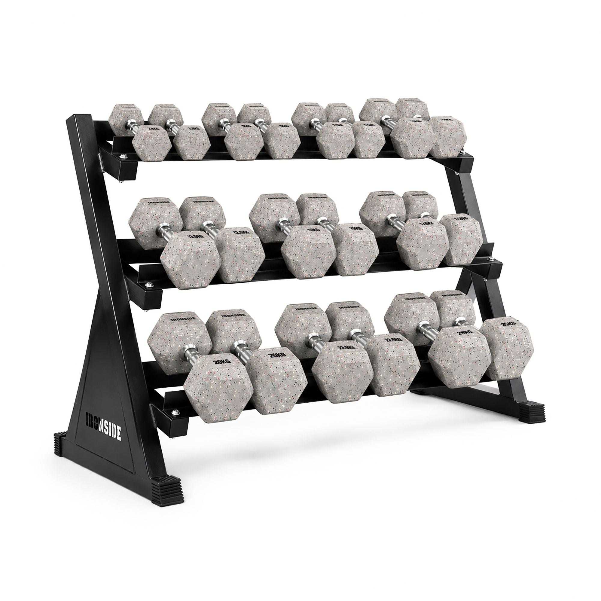 Pack IRONSIDE Mancuernas Hexagonales (KG) + Rack de Almacenamiento