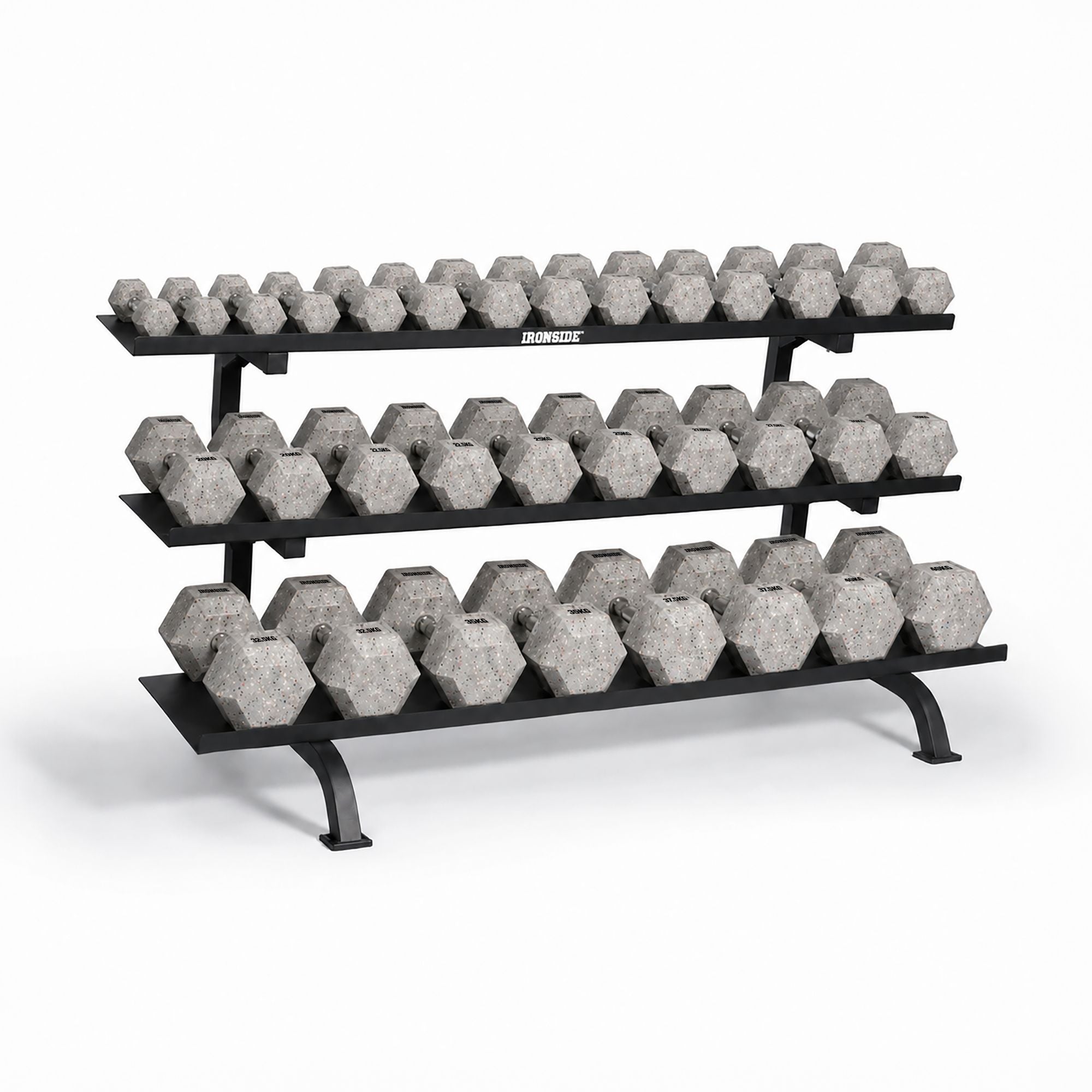 Pack IRONSIDE Mancuernas Hexagonales (KG) + Rack de Almacenamiento