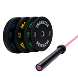 Pack IRONSIDE Barra Rosada Phoenix Cerakote (15 kg) + Set Discos PRO (100 kg o 150 kg)