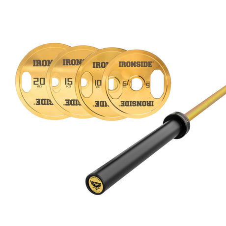 Pack IRONSIDE Barra Cerakote Gold + Set Discos Gold Chromed IRONSIDE