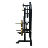 Lat Pulldown plate loaded profesional con manillas rotatorias, brazos ajustables y alta estabilidad para tracción vertical precisa en uso comercial intensivo.